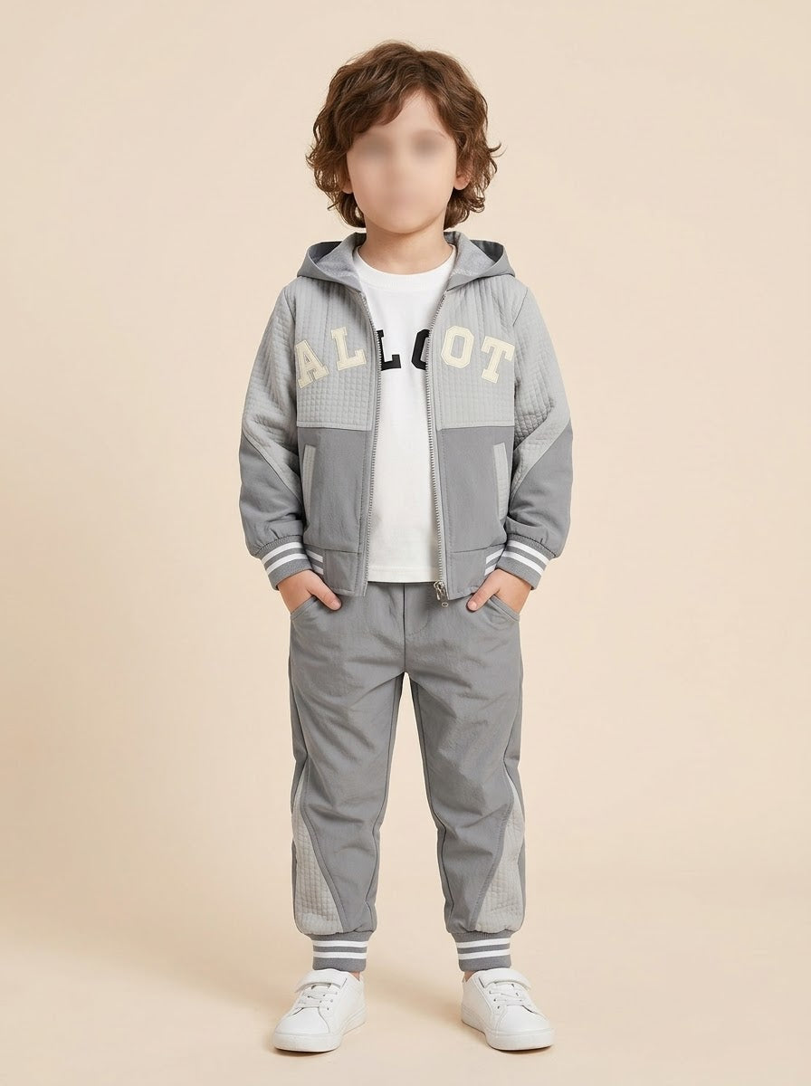 MW045 - Boys Quilted Varsity Hooded Jacket, Tee & Trouser 3-Piece Set - 1 to 4 Years
