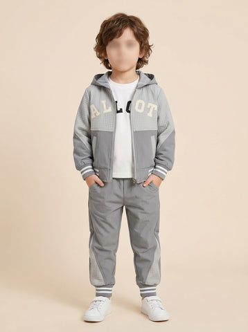 MW045 - Boys Quilted Varsity Hooded Jacket, Tee & Trouser 3-Piece Set - 1 to 4 Years