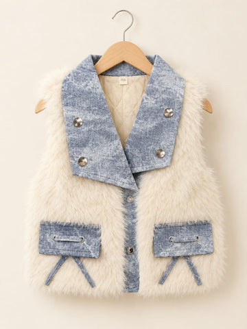 Girls Faux Fur Denim Collar Vest - 1 to 4 Years