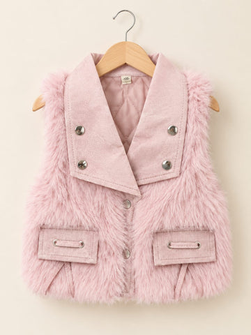 Girls Faux Fur Denim Collar Vest - 1 to 4 Years