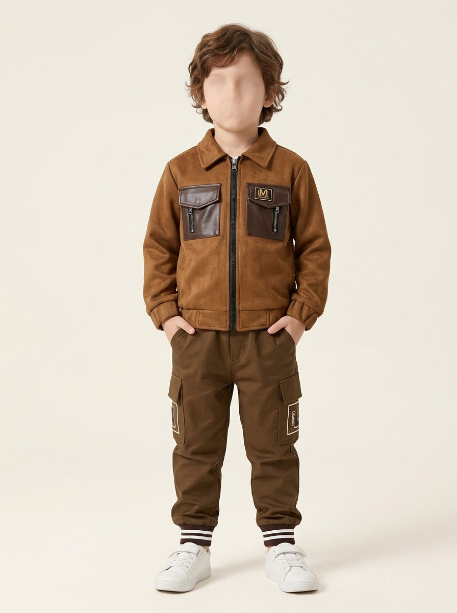Boys Suede Look Jacket & Cargo Pant Set - 1 to 5 Years