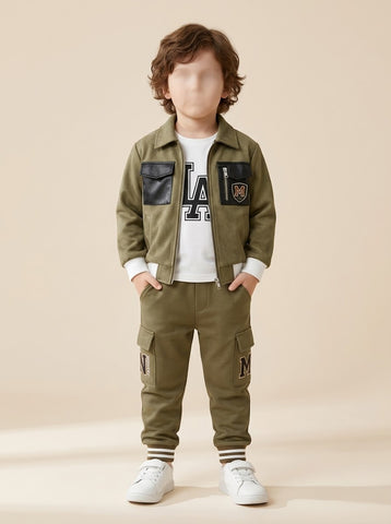 Boys Suede Look Jacket & Cargo Pant Set - 1 to 5 Years