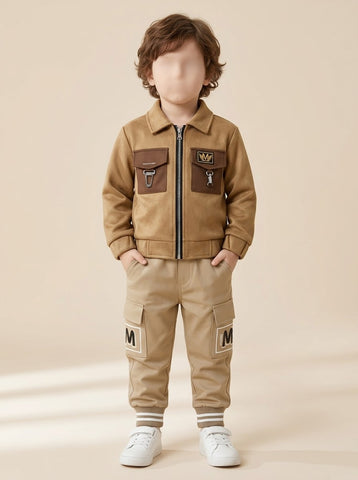 Boys Suede Look Jacket & Cargo Pant Set - 1 to 5 Years