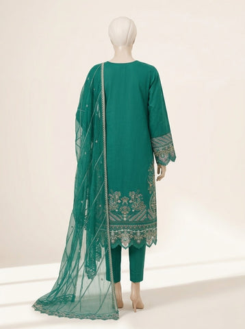Women Embroidered 3PC Formal Suit - Emerald Green & Mustard