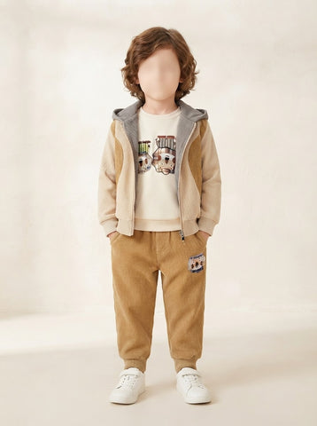 MA331 - Boys Corduroy Hooded Jacket, Tee & Pant 3-Piece Set - 1 to 5 Years